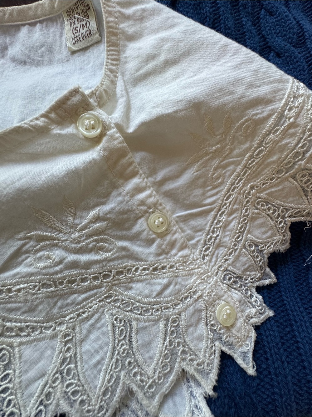 Vintage 90 White Battenberg Lace Bib Collar Victorian Womens S/M - Picture 11 of 11